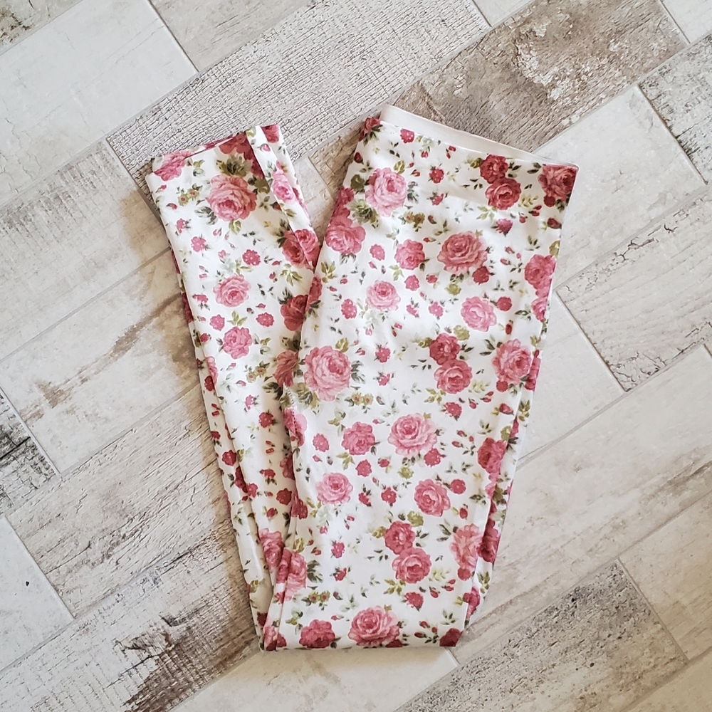 Pink Rose Floral Flower Print Leggings Mixit small medium